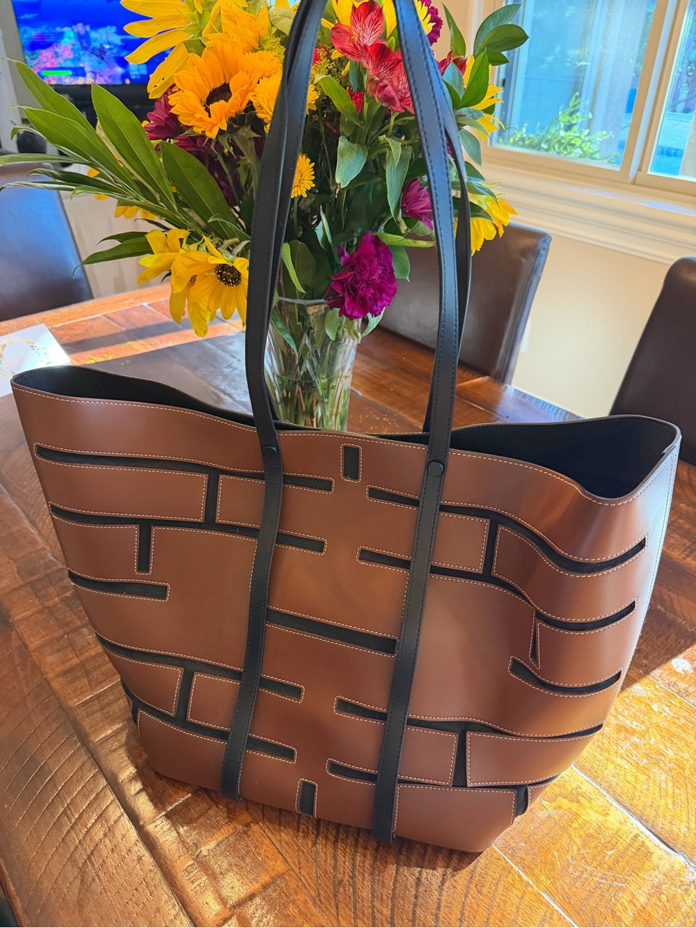 Frame Denim Brown Tote with Black Straps
